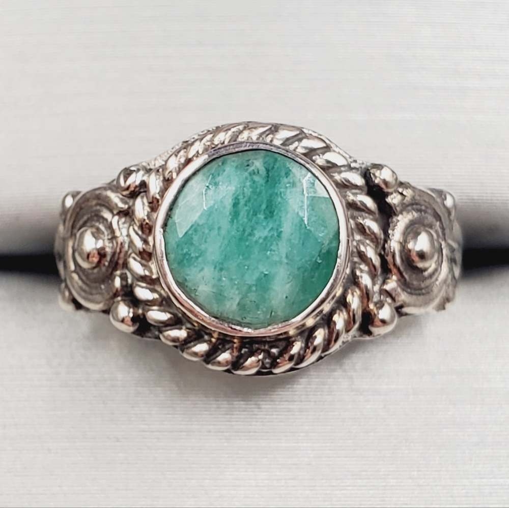 Natural Round Socoto Emerald Solitaire Artisan Ring In 925 Sterling Silver